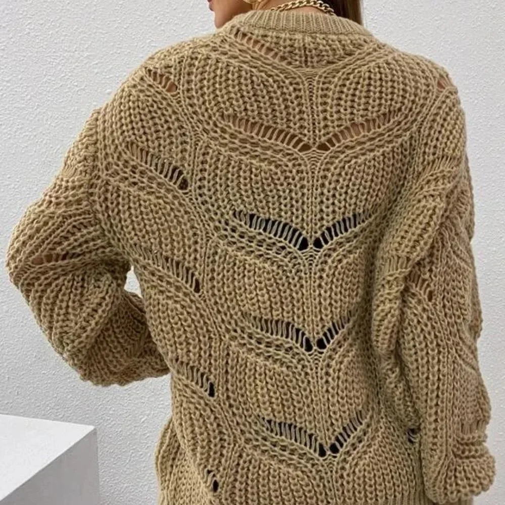 Khaki Pointelle Kniw Sweater in M - Picture 2 of 3